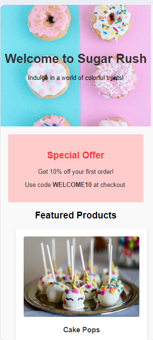 Sugar Rush Landing Page